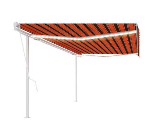 Toldo automático con LED y sensor de viento naranja marrón 5x3m