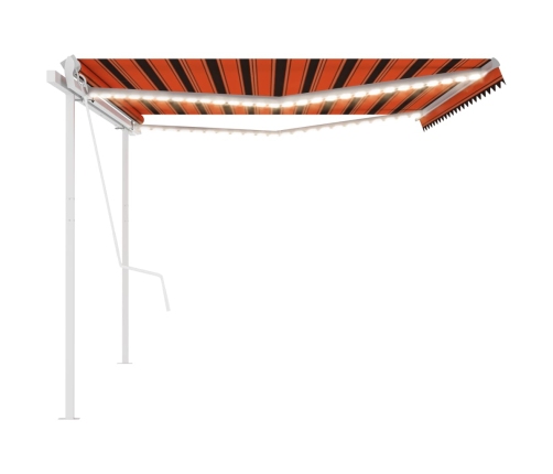 Toldo automático con LED y sensor de viento naranja marrón 5x3m