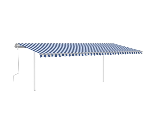 Toldo manual retráctil con postes azul y blanco 6x3 m