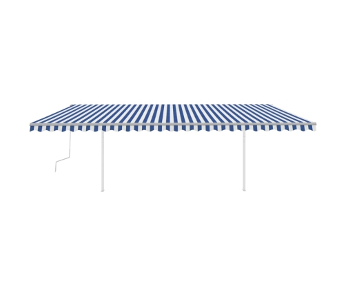 Toldo manual retráctil con postes azul y blanco 6x3 m