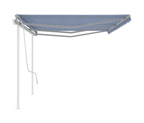 Toldo manual retráctil con postes azul y blanco 6x3 m