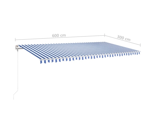 Toldo manual retráctil con postes azul y blanco 6x3 m