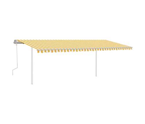 Toldo manual retráctil con postes amarillo y blanco 6x3 m