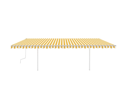 Toldo manual retráctil con postes amarillo y blanco 6x3 m