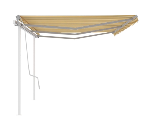 Toldo manual retráctil con postes amarillo y blanco 6x3 m