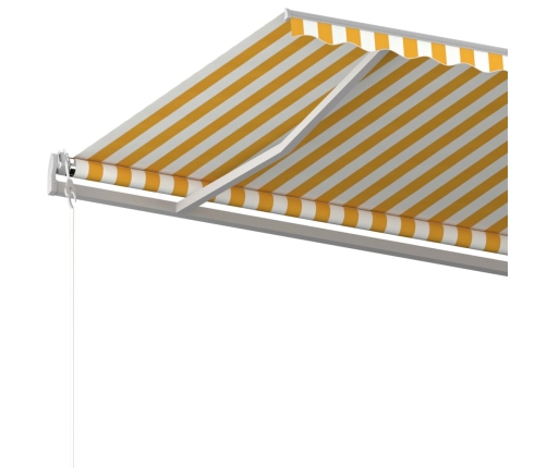 Toldo manual retráctil con postes amarillo y blanco 6x3 m