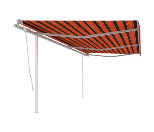 Toldo manual retráctil con postes naranja y marrón 6x3 m