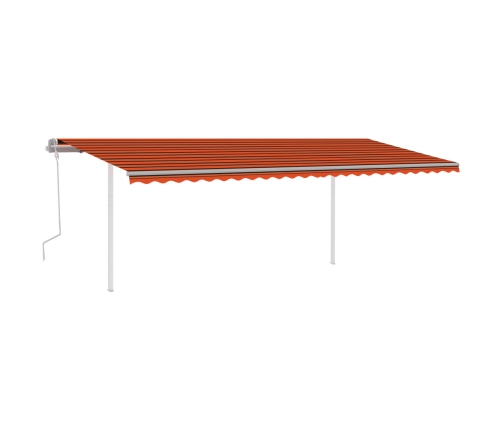 Toldo manual retráctil con postes naranja y marrón 6x3 m