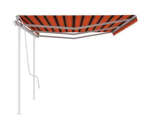 Toldo manual retráctil con postes naranja y marrón 6x3 m