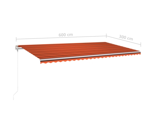 Toldo manual retráctil con postes naranja y marrón 6x3 m