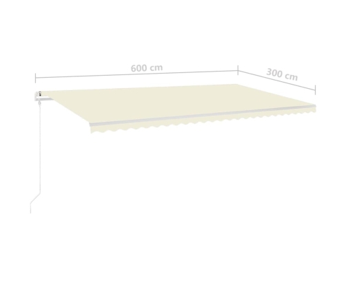 Toldo retráctil manual con luz LED color crema 6x3 m