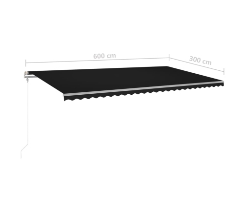 Toldo retráctil manual con luz LED gris antracita 6x3 m