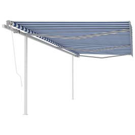 Toldo retráctil automático con postes azul y blanco 6x3 m