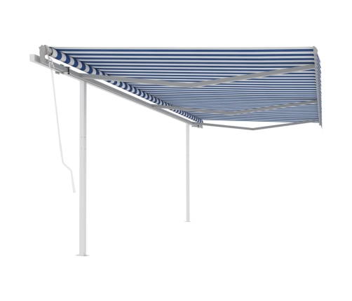 Toldo retráctil automático con postes azul y blanco 6x3 m