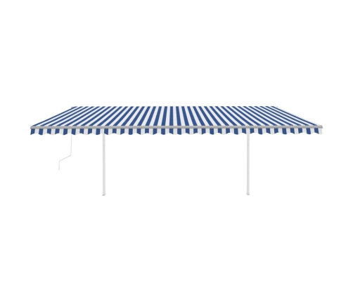 Toldo retráctil automático con postes azul y blanco 6x3 m