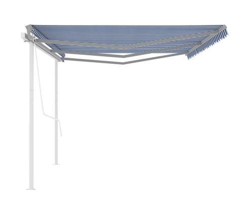 Toldo retráctil automático con postes azul y blanco 6x3 m