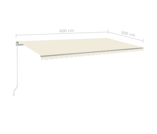 Toldo retráctil automático con postes crema 6x3 m