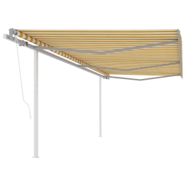 Toldo retráctil automático con postes amarillo y blanco 6x3 m