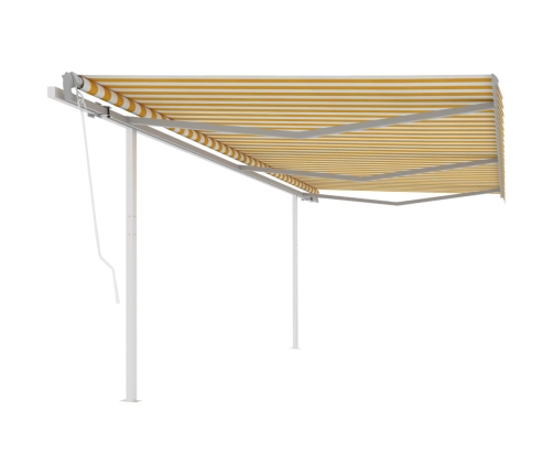 Toldo retráctil automático con postes amarillo y blanco 6x3 m