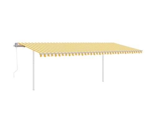 Toldo retráctil automático con postes amarillo y blanco 6x3 m