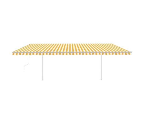 Toldo retráctil automático con postes amarillo y blanco 6x3 m