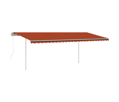 Toldo retráctil automático con postes naranja y marrón 6x3 m