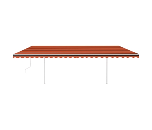 Toldo retráctil automático con postes naranja y marrón 6x3 m