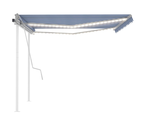 Toldo manual retráctil con LED azul y blanco 4x3,5 m