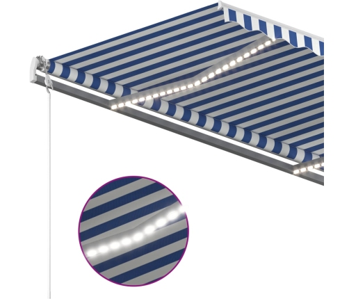 Toldo manual retráctil con LED azul y blanco 4x3,5 m