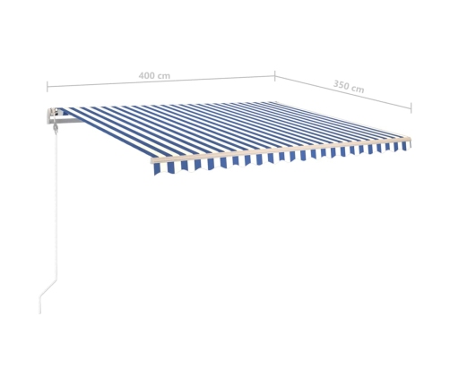 Toldo manual retráctil con LED azul y blanco 4x3,5 m