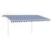 Toldo retráctil automático con postes azul y blanco 4x3,5 m