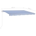 Toldo retráctil automático con postes azul y blanco 4x3,5 m