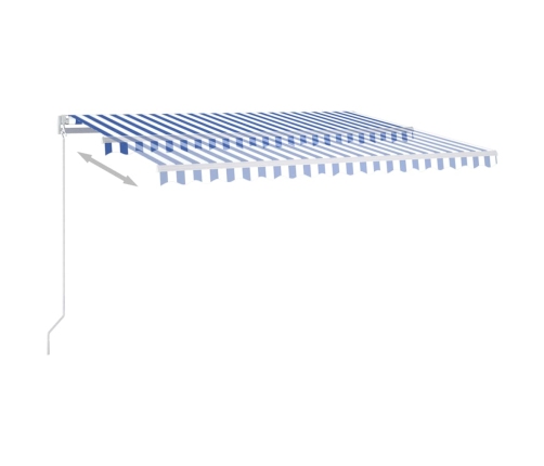 Toldo retráctil automático con postes azul y blanco 4x3,5 m
