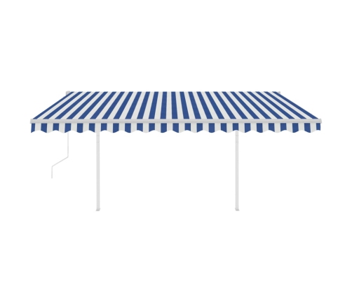Toldo retráctil automático con postes azul y blanco 4x3,5 m