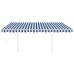 Toldo retráctil automático con postes azul y blanco 4x3,5 m