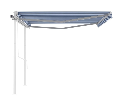 Toldo retráctil automático con postes azul y blanco 4x3,5 m
