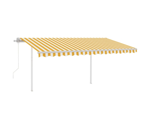 Toldo retráctil automático con postes amarillo y blanco 4x3,5 m