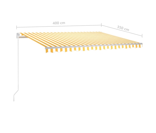 Toldo retráctil automático con postes amarillo y blanco 4x3,5 m