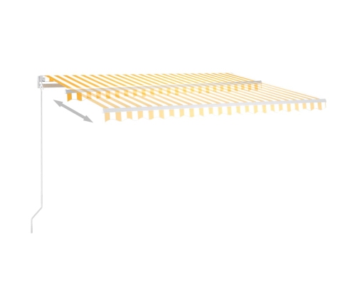 Toldo retráctil automático con postes amarillo y blanco 4x3,5 m