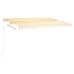 Toldo retráctil automático con postes amarillo y blanco 4x3,5 m