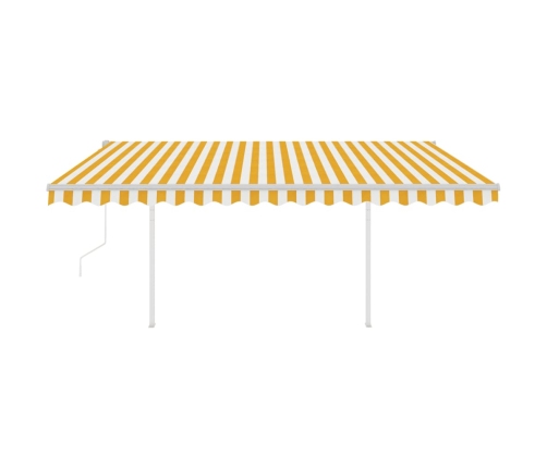 Toldo retráctil automático con postes amarillo y blanco 4x3,5 m