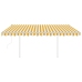 Toldo retráctil automático con postes amarillo y blanco 4x3,5 m
