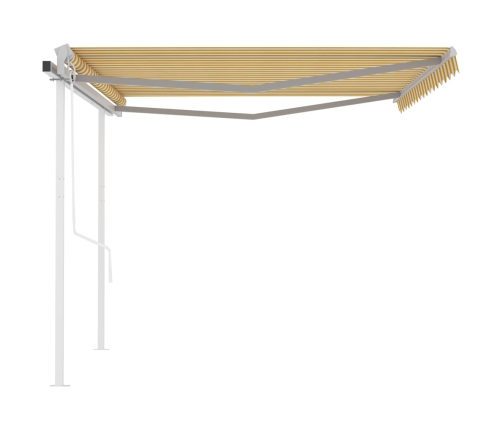 Toldo retráctil automático con postes amarillo y blanco 4x3,5 m