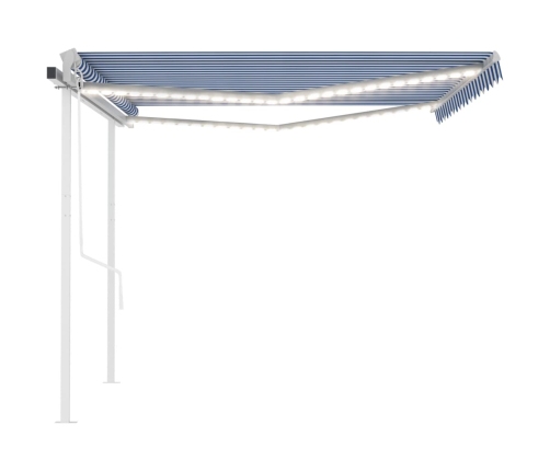 Toldo automático LED sensor de viento azul y blanco 4x3,5 m