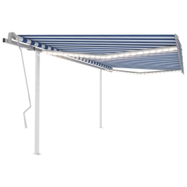 Toldo manual retráctil con LED azul y blanco 4,5x3,5 m