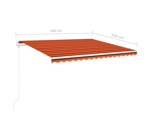 Toldo retráctil manual con luz LED naranja y marrón 4,5x3,5 m