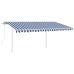 Toldo manual retráctil con postes azul y blanco 4,5x3,5 m
