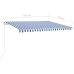 Toldo manual retráctil con postes azul y blanco 4,5x3,5 m
