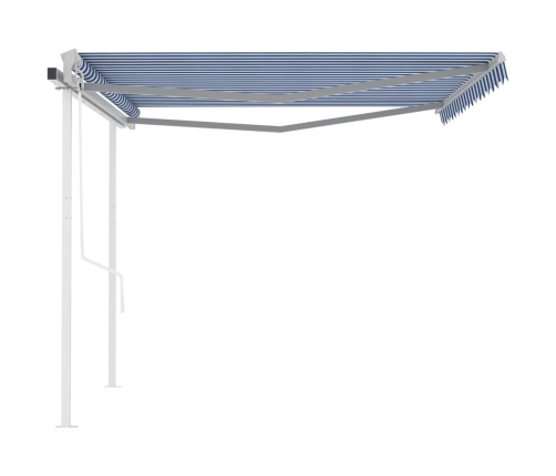 Toldo manual retráctil con postes azul y blanco 4,5x3,5 m