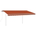 Toldo retráctil automático con postes naranja y marrón 4,5x3,5m